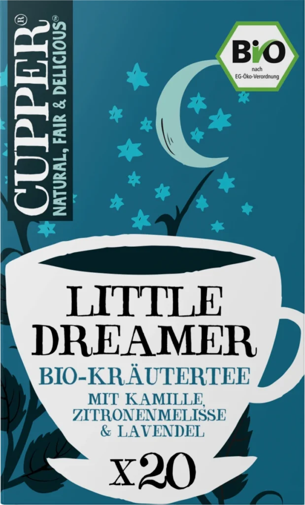 cupper kraeutertee little dreamer mit kamille zitronenmelisse und lavendel 20 beutel