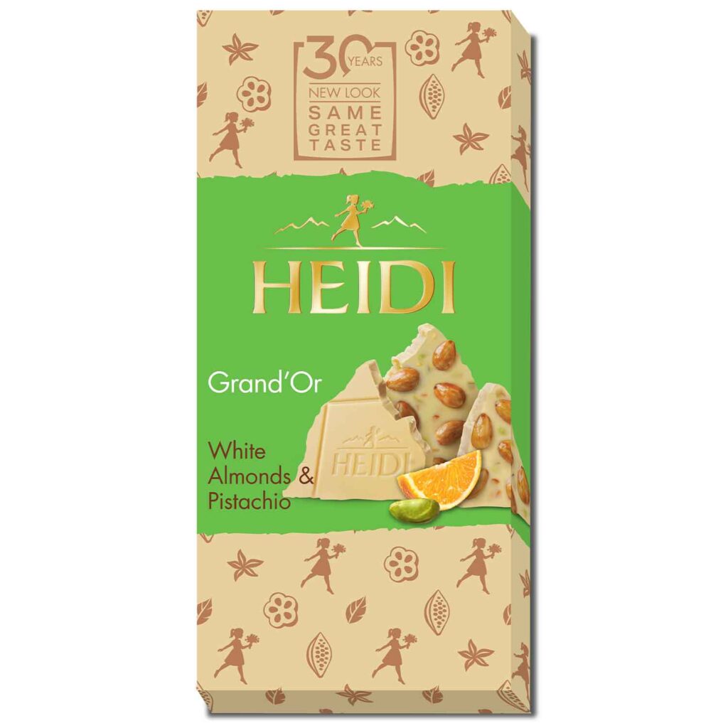 HEIDI baltas šokoladas su pistacijomis ir migdolais, 100g